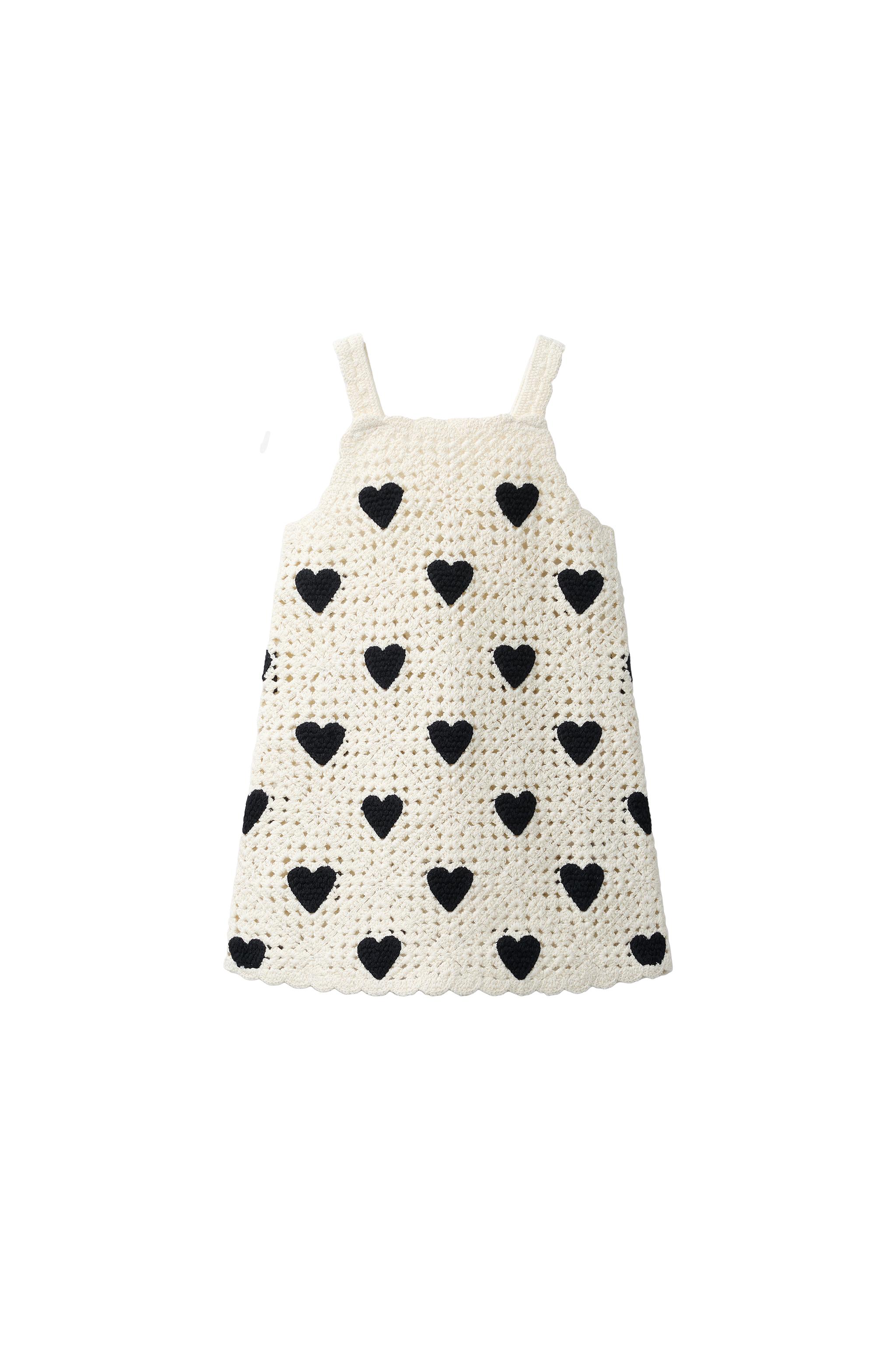 Zara - Crochet Knit Heart Dress - Ecru / Black - 5 Years (43,3 Inches) - Kids