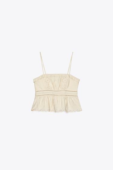 CUTWORK EMBROIDERY CROP TOP - Ecru by Zara