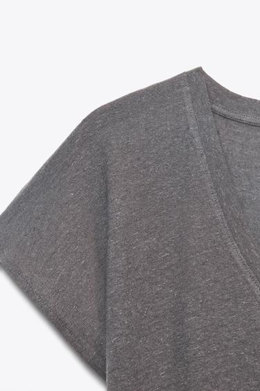 COTTON - LINEN BLEND T-SHIRT - Charcoal by Zara - Image 5