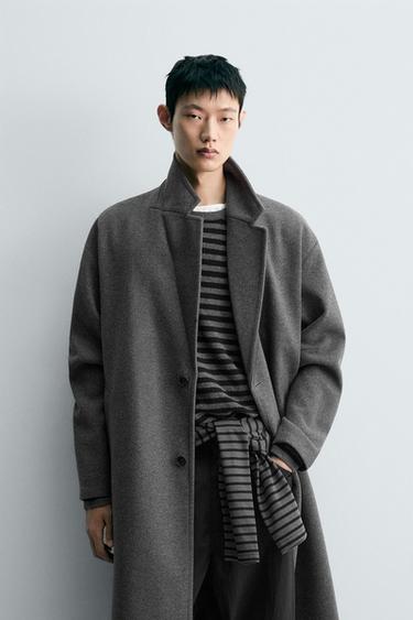 Zara 寬鬆版紋理大衣 - 灰色 / 天然色