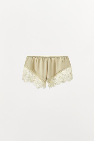 АТЛАСНІ ШОРТИ З МЕРЕЖИВОМ LIMITED EDITION - Ванільний Zara