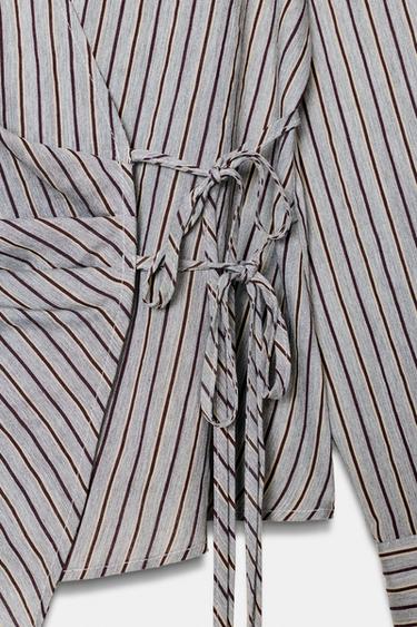 CHEMISE CACHE-CŒUR À RAYURES AVEC NŒUD - Gris chiné de Zara - Image 8