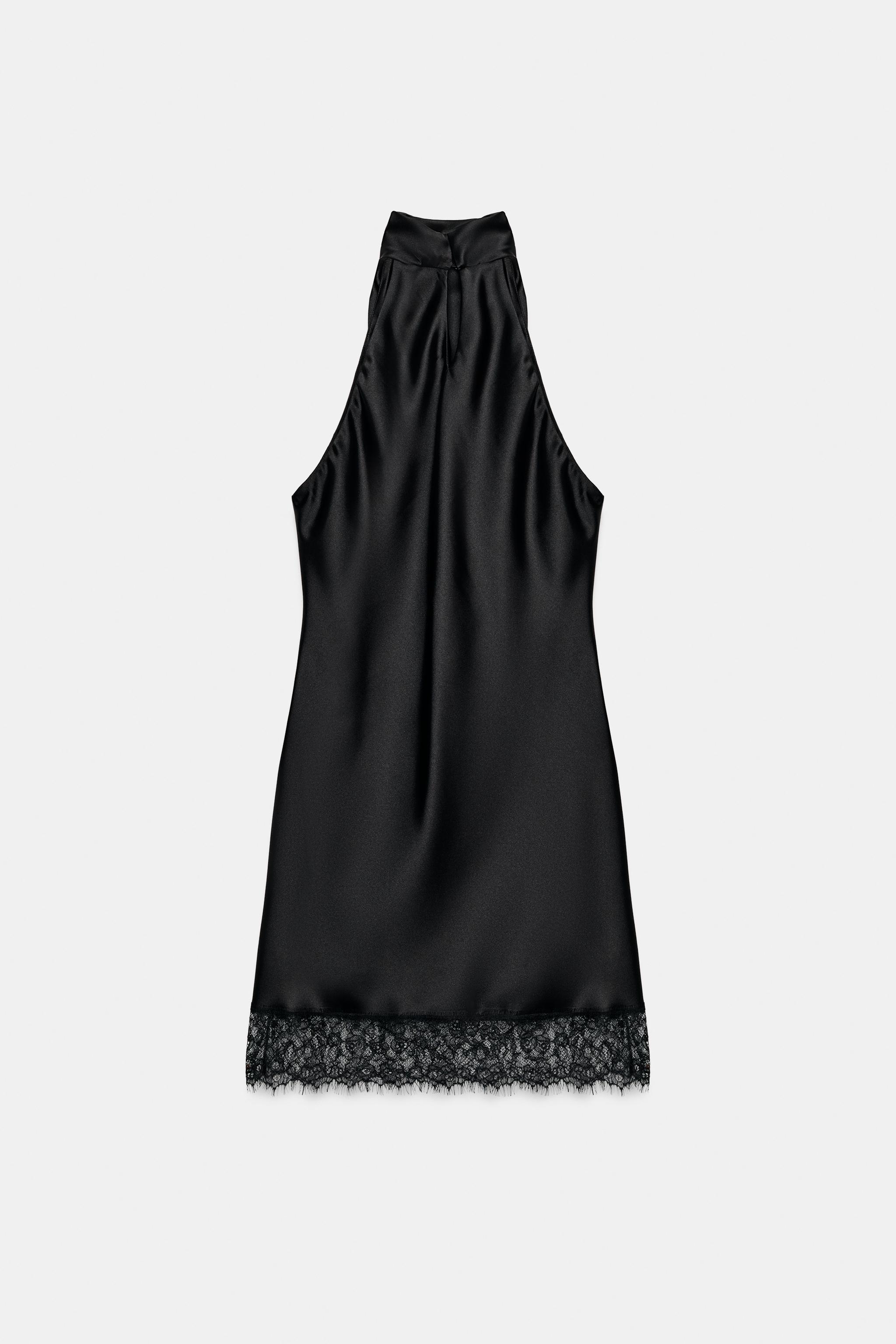 SATIN LACE HALTER DRESS