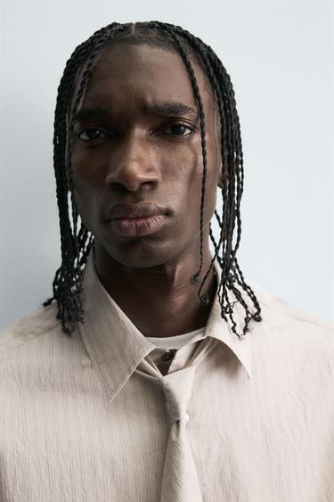 STRIPED SHIRT WITH CONTRAST TIE DETAIL - Sand by Zara