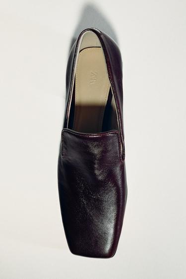 Zara LIMITED EDITION LEATHER HEELED LOAFERS - Brown