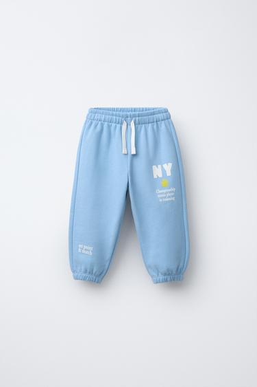 Zara PLUSH TEXT JOGGER PANTS - Light blue