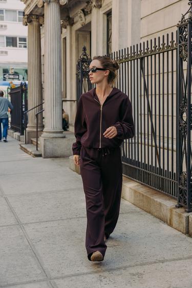 Zara HOODED BOMBER JACKET - Burgundy - Image 0