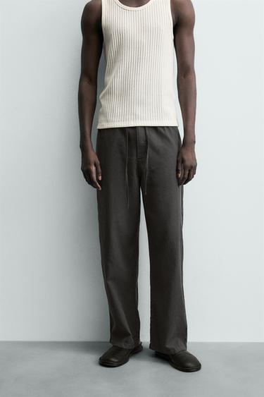 PANTALÓN RELAXED FIT CON LINO - Gris de Zara