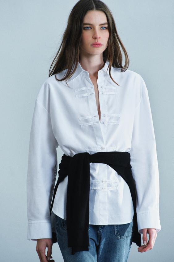 ZW COLLECTION OXFORD SHIRT WITH FROG FASTENING - White by Zara - Image 1