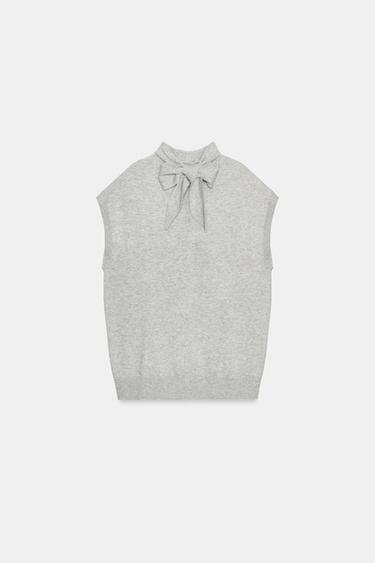 KNIT VEST WITH BOW - Light grey by Zara - Image 4