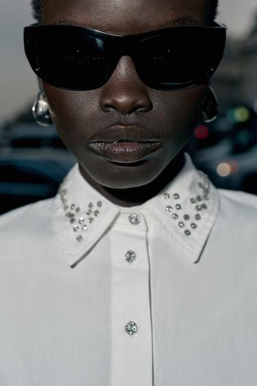CHEMISE COURTE EN POPELINE À FANTAISIE BIJOU - Blanc de Zara - Image 2
