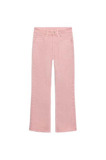 Zara TRF HIGH-WAIST CROPPED FLARE JEANS - Pink marl