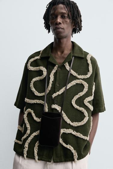 RAISED EMBROIDERY SHIRT - Khaki by Zara - Image 4