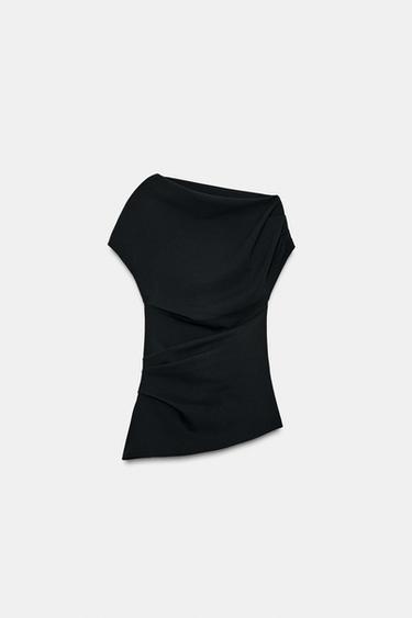 Zara ASYMMETRIC PLEATED TOP - Black