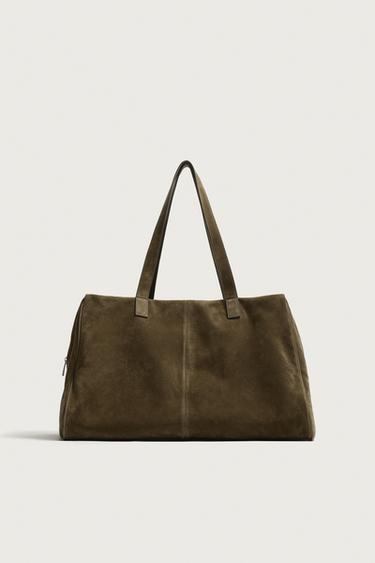 BOLSO DE VIAXE PEL - Verde caqui de Zara
