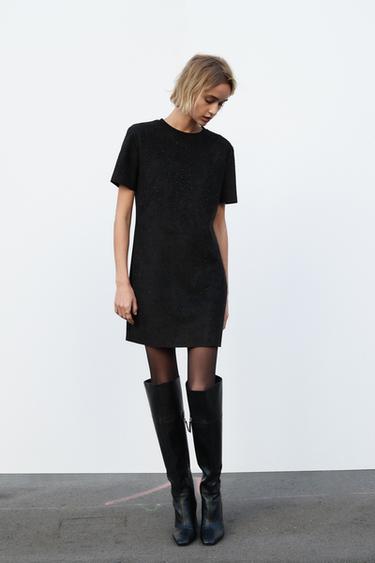 ПЛАТЬЕ ИЗ ИСКУССТВЕННОЙ ЗАМШИ СО СТРАЗАМИ — ЧЕРНЫЙ от Zara — изображение 0