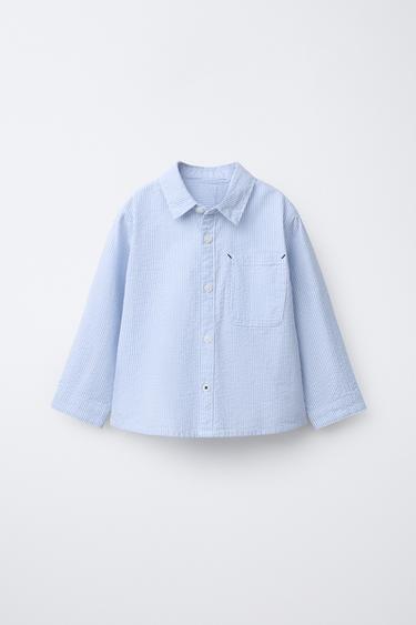 БАЗОВАЯ РУБАШКА ИЗ ЖАТОЙ ТКАНИ — СИНИЙ от Zara