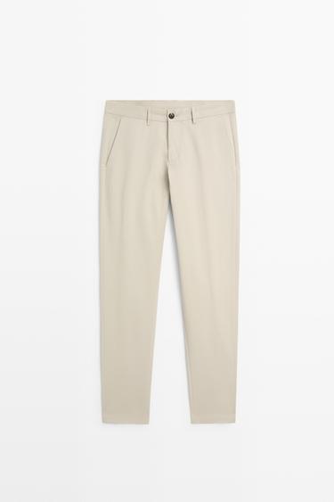 Cotton blend slim fit pants — Beige 1