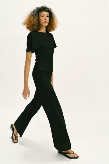 STRETCH WIDE-LEG TROUSERS - Black by Zara