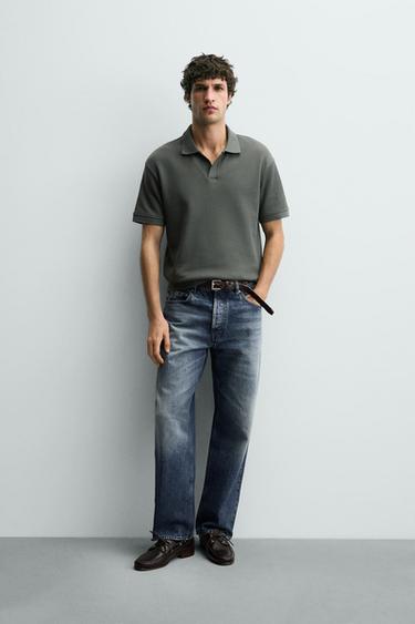 Zara VERTICAL TEXTURED POLO - Dark green - Image 0