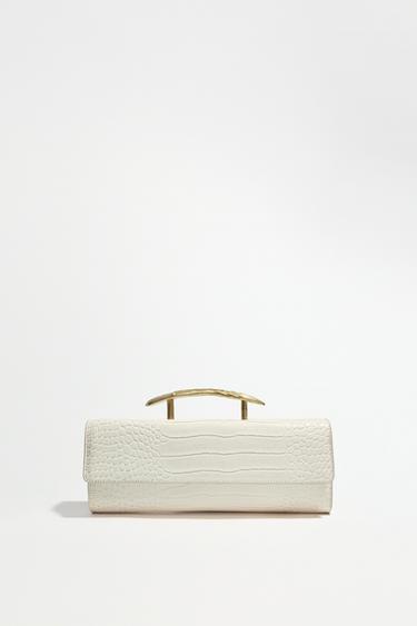 CLUTCH BAG GOLD METAL HANDLE - white by Zara