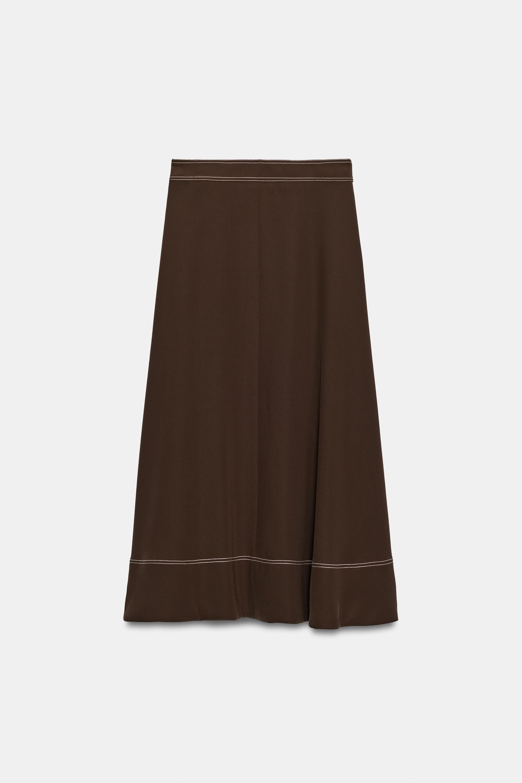 CONTRAST TOPSTITCH A-LINE MIDI SKIRT