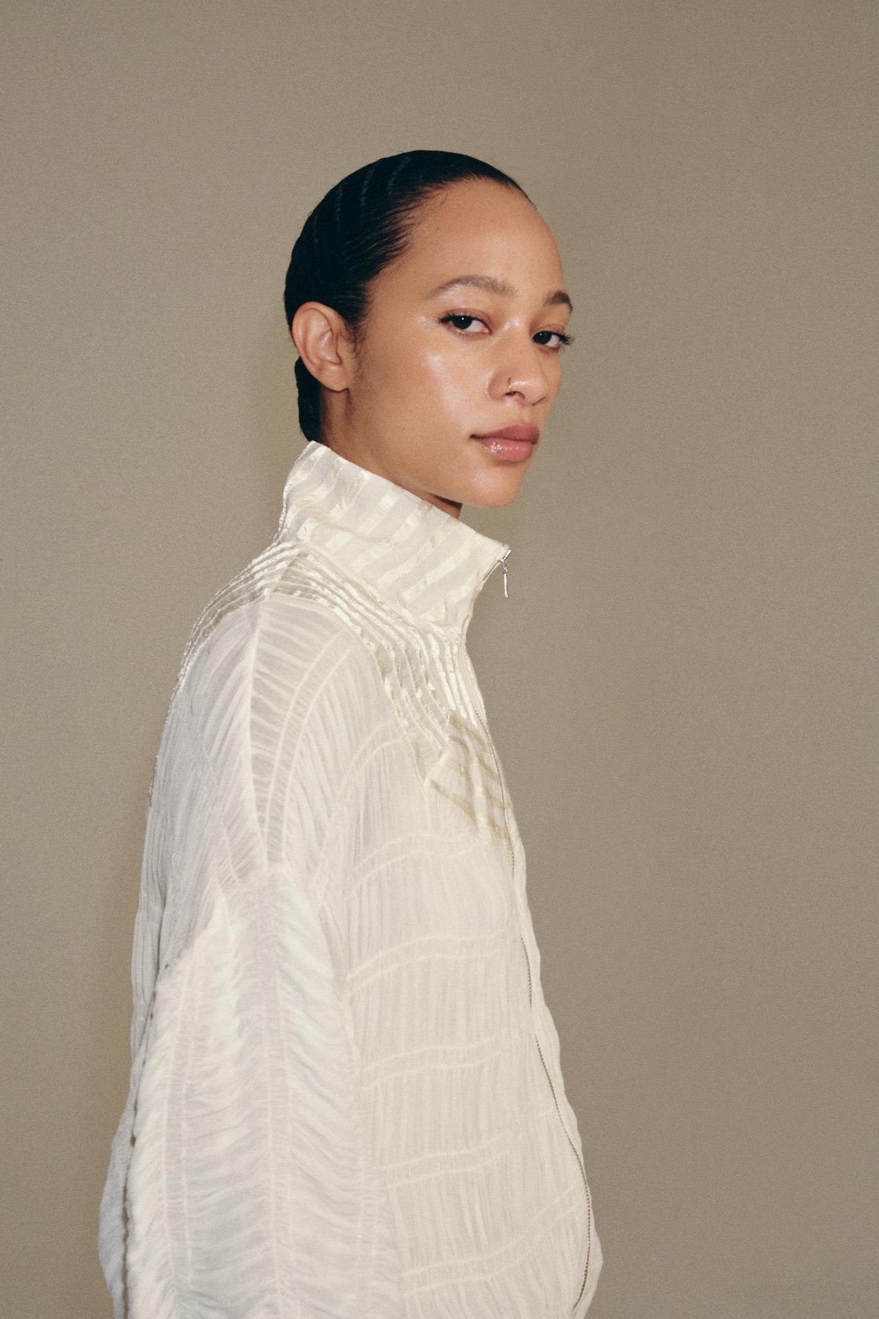 ZW COLLECTION GATHERED BOMBER JACKET — Ecru