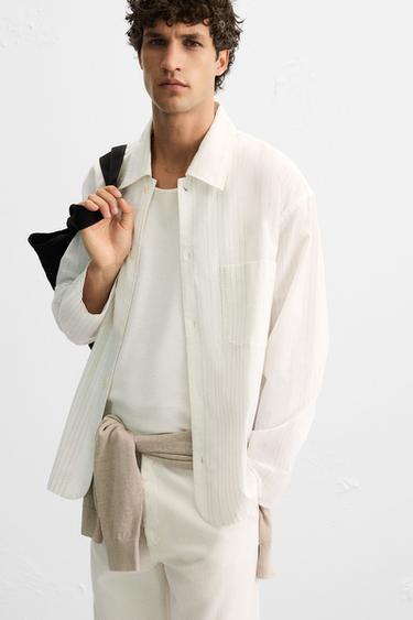 CHEMISE STRUCTURÉE À RAYURES - Blanc de Zara - Image 4