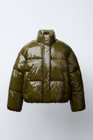 SHINY PUFFER JACKET - Olive green by Zara