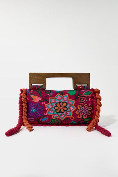 Zara EMBROIDERED FLOWER BAG - Fuchsia