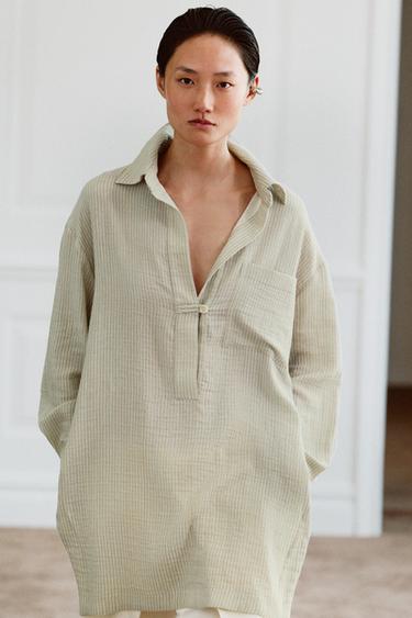 ZW COLLECTION ASYMMETRIC STRIPED SHIRT - Green by Zara