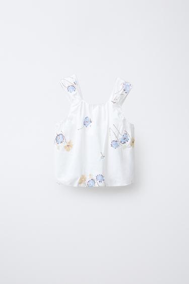 TOP GLOBO ABALORIOS FLORES - Blanco de Zara