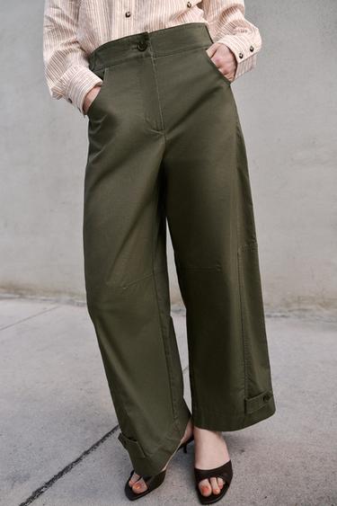 PANTALON BARREL À PASSANTS - Kaki foncé de Zara - Image 1