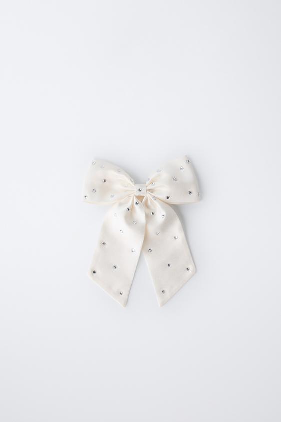 JEWELED BOW ELASTIC HAIR TIE - White | ZARA United States