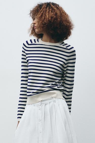 SUÉTER DE TRICÔ LISTRADO - Cru / Azul da Zara