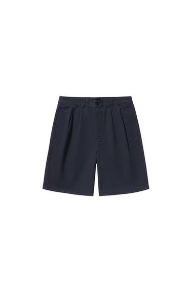 Zara RELAXED FIT PLEATED SHORTS - Dark navy