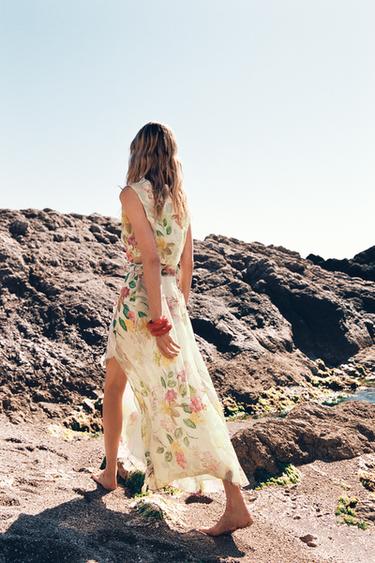 FLORAL CUT-OUT PRINT DRESS - Ecru / Green by Zara - Image 4