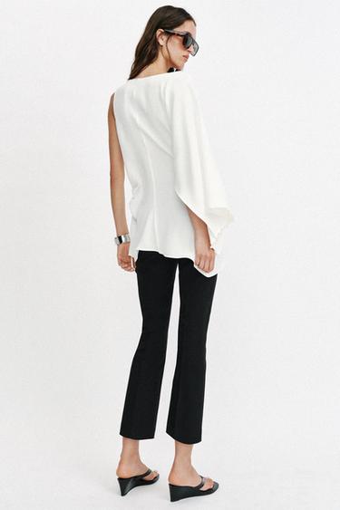 ASYMMETRIC FAUX PEARL TUNIC BLOUSE - Oyster-white by Zara - Image 3