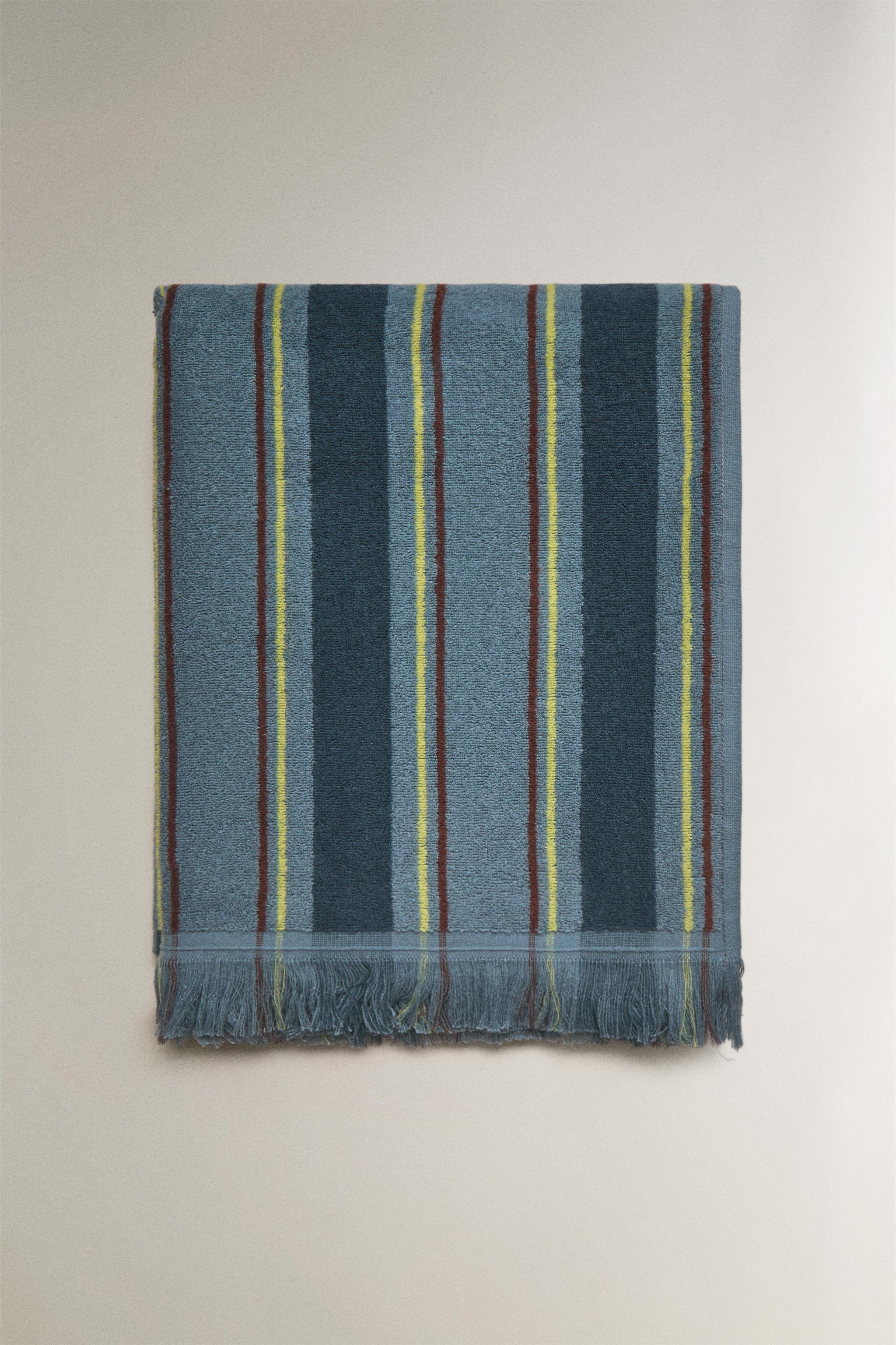 KIDS' STRIPED COTTON BEACH TOWEL
