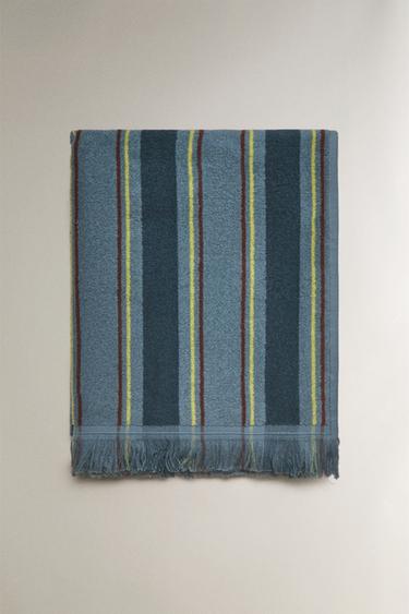 SERVIETTE DE PLAGE ENFANT COTON RAYURES - Bleu de Zara
