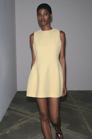 Zara ZW COLLECTION 立體裙襬短洋裝 - 淺黃色