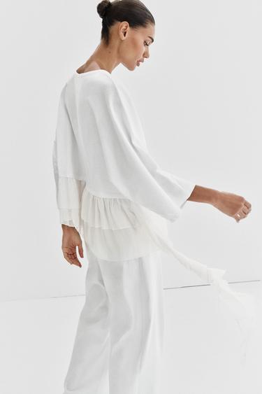 Zara COMBINATION RUFFLE TOP - White