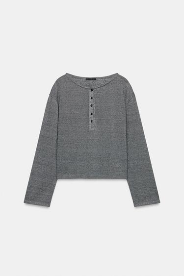 Zara RUSTIC HENLEY SHIRT - Gray marl
