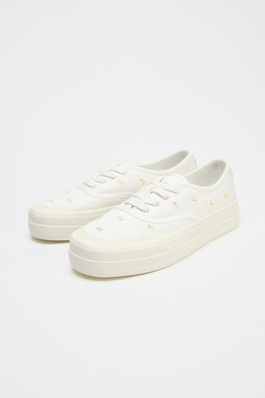 BASKETS BRODÉES FLEURS - Blanc de Zara - Image 3