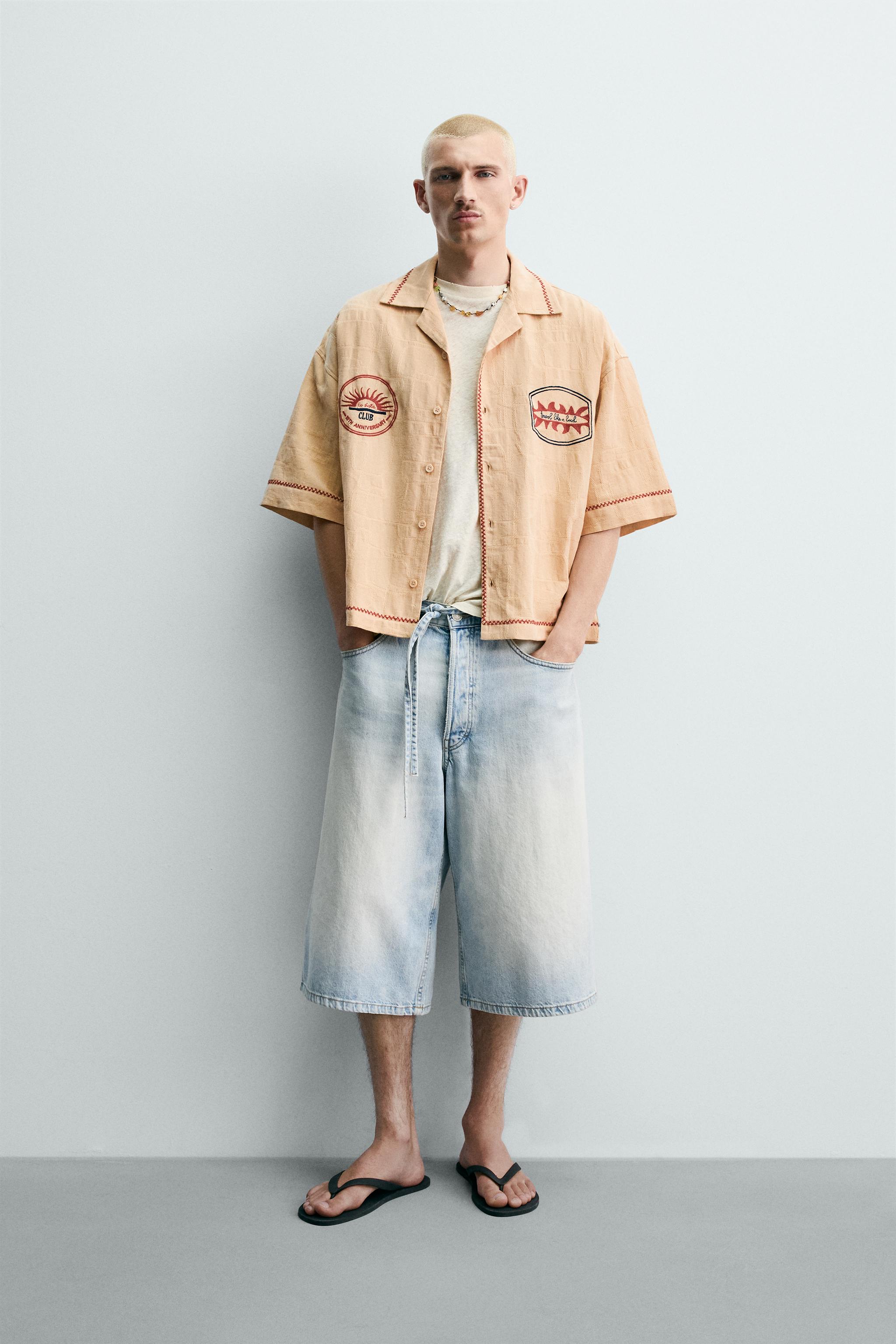 トップス wide dad FUNCTIONAL WIDE BOX SHIRTS EMBROIDERED JACQUARD BOXY FIT SHIRT - Sand | ZARA Canada