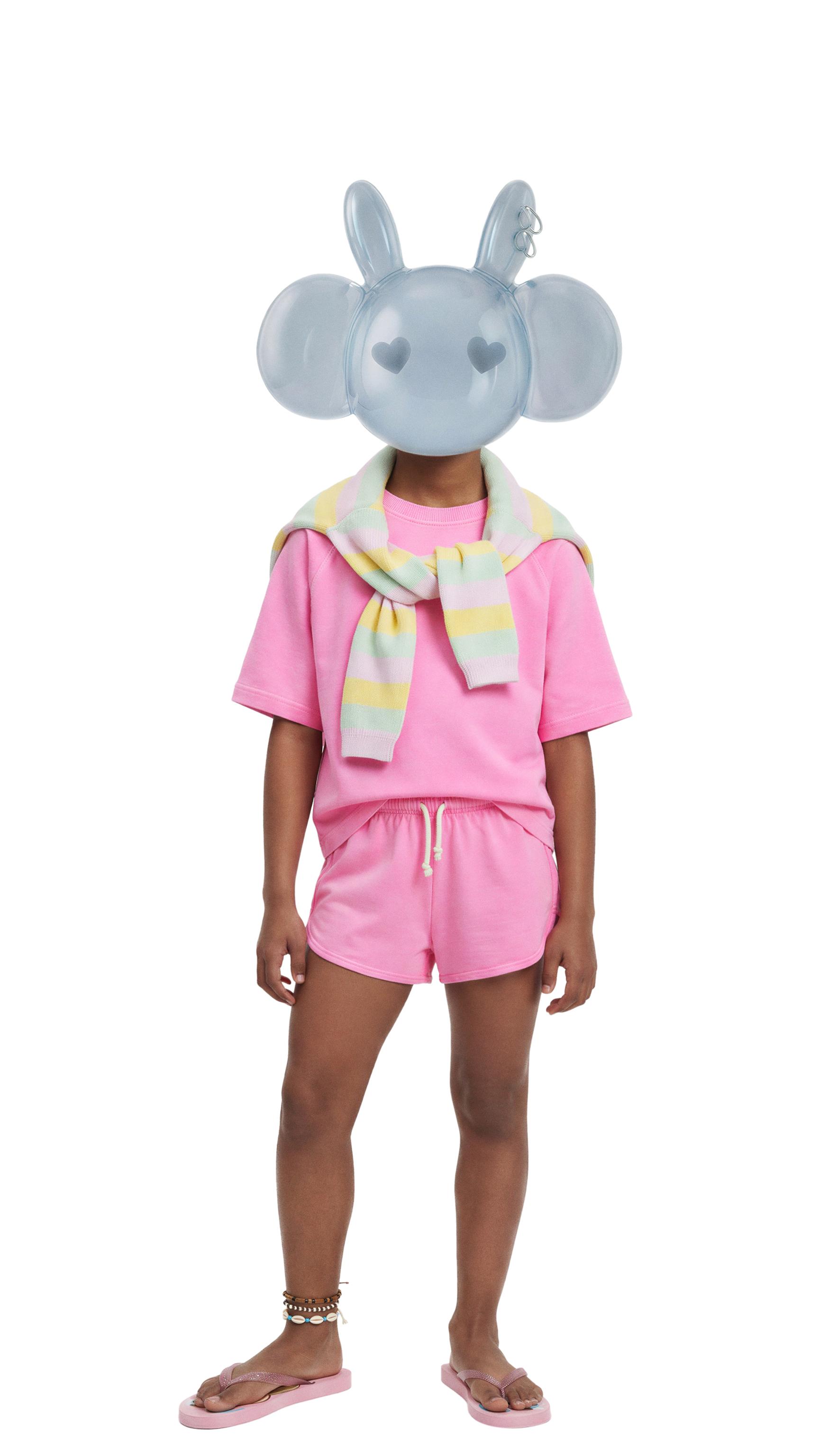 PLAIN JOGGING T-SHIRT AND SHORTS SET — Neon pink