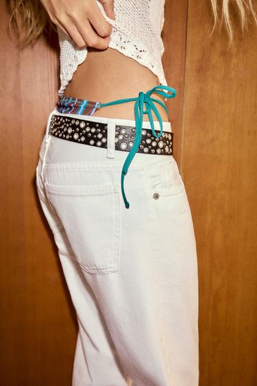 Zara PERFORATED STUD FAUX LEATHER BELT - Black - Image 0