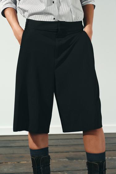 PLEATED LONG BERMUDA SHORTS - Black by Zara - Image 1