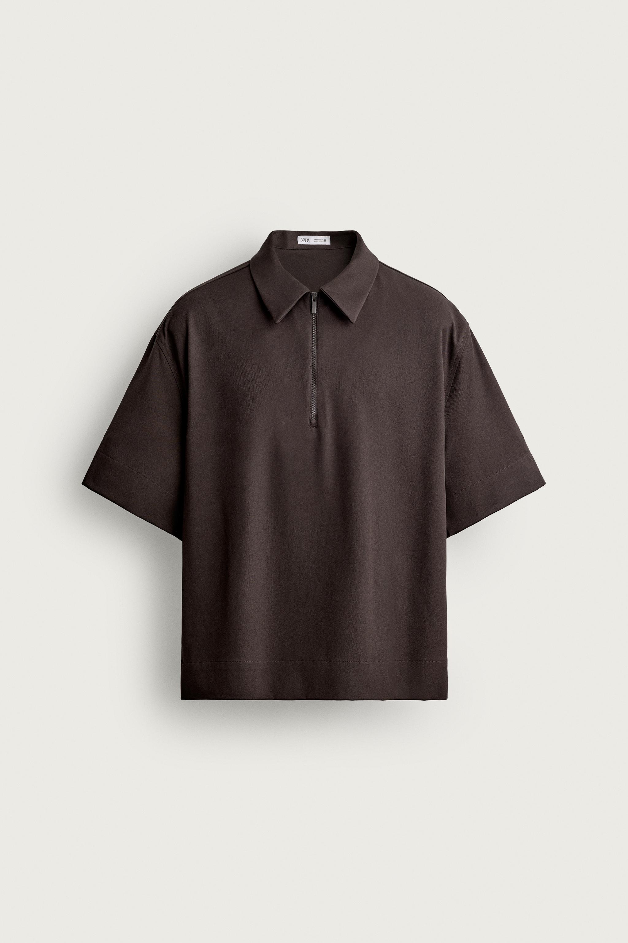TECHNICAL ZIP POLO SHIRT — Chocolate