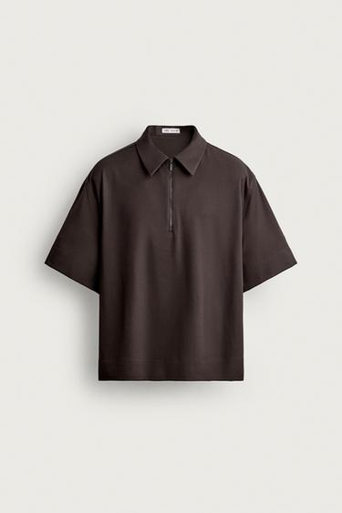 TECHNICAL ZIP-UP POLO SHIRT - Chocolate by Zara